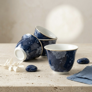 Cawa-Cups-12pcs-Navy-Blue-With-White-Floral-Design-And-Silver-Rim-80cc 2