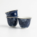 Cawa Cups - 12pcs Navy Blue With White Floral Design And Silver Rim - 80cc