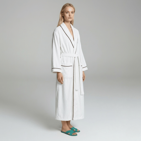 Contrast-Piped Terry Bathrobe