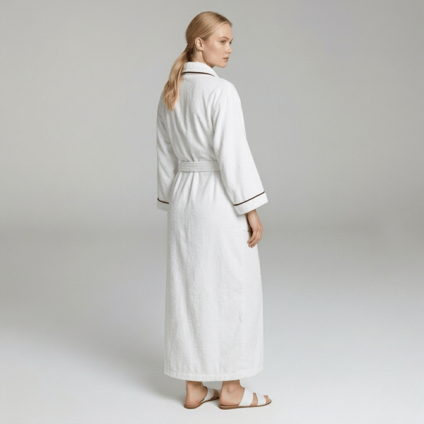 Contrast-Piped Terry Bathrobe