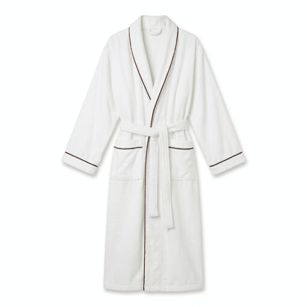 Contrast-Piped Terry Bathrobe