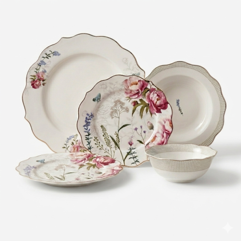 Victoria Dinner Set – 24pcs White Dinner Set With Debossed Floral Design And Silver Rim