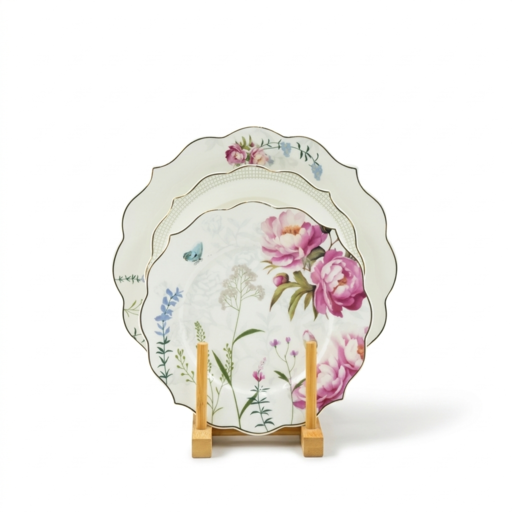 GP 60 – Victoria Dinner Set – 24pcs White Dinner Set With Debossed Floral Design And Silver Rim