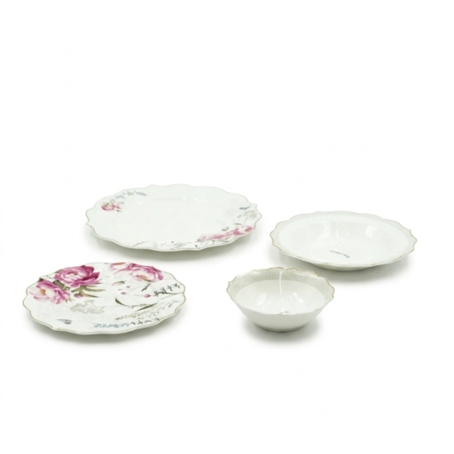 GP 60 – Victoria Dinner Set – 24pcs White Dinner Set With Debossed Floral Design And Silver Rim