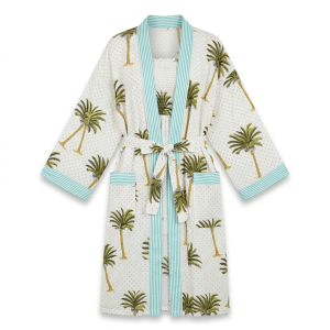 Palm Tree Print Cotton Dressing Gown Kimono