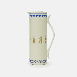 Vacuum Flask – 1.0L – White with Blue & Gold Decal Design