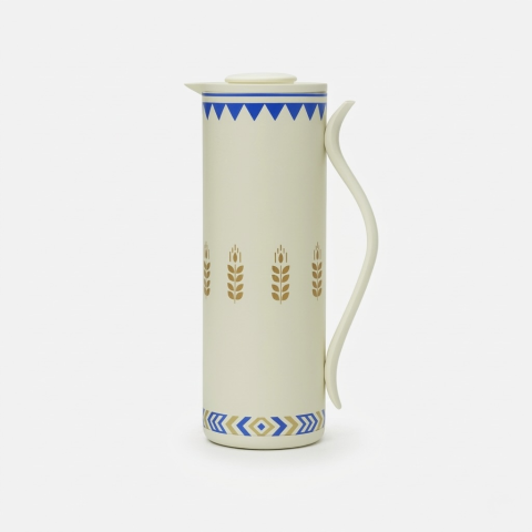 Vacuum Flask – 1.0L – White with Blue & Gold Decal Design