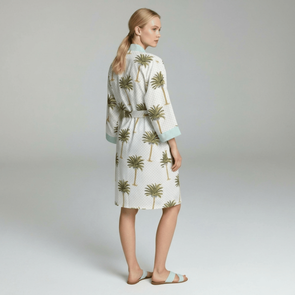 Palm Tree Print Cotton Dressing Gown Kimono