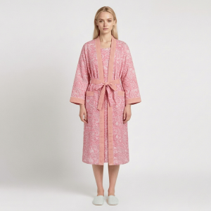Pink Paisley & Pinstripe Robe 1