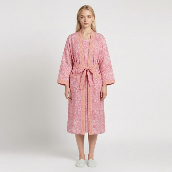 Pink Paisley & Pinstripe Robe