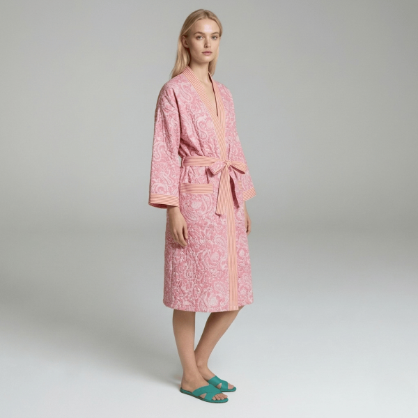 Pink Paisley & Pinstripe Robe