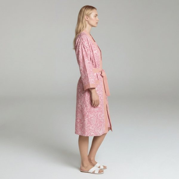 Pink Paisley & Pinstripe Robe