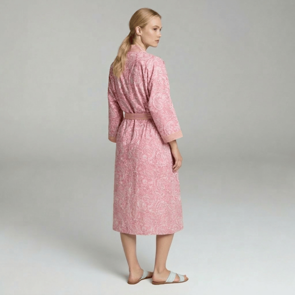 Pink Paisley & Pinstripe Robe