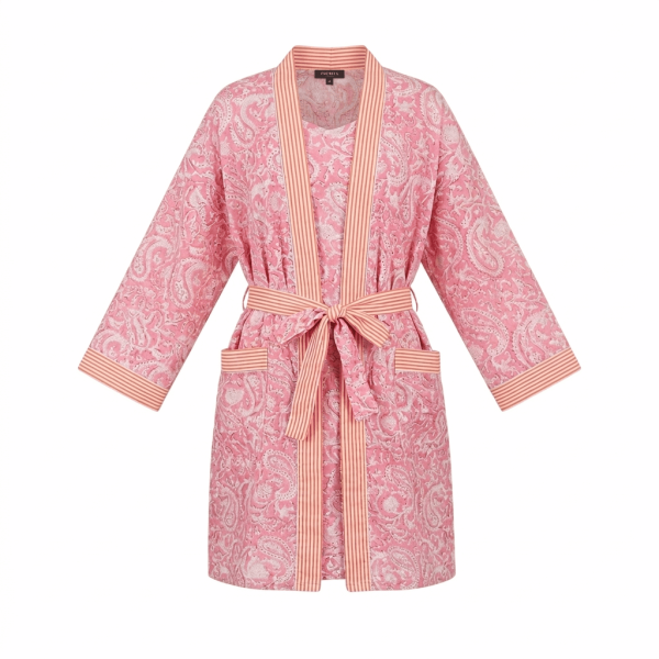 Pink Paisley & Pinstripe Robe