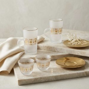 Tea-Coffee-Set-18-Pieces-Glass-Frost-Gold-Chich-Serveware 2
