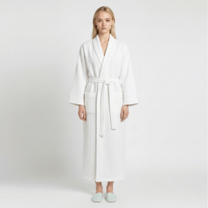 Waffle Knit Lightweight Kimono Spa & Bath Robe white 1