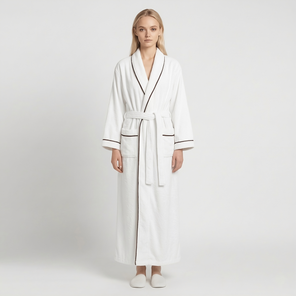 Contrast-Piped Terry Bathrobe