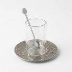 Double Wall Glass Tea Cups With Matt Silver Saucer - 18pcs