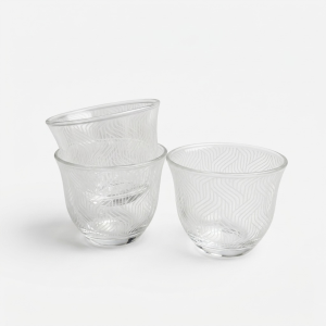 Glass Cawa Cups With White Pattern And Steel Stand Holder – Glass Cawa Cups Set 65ml