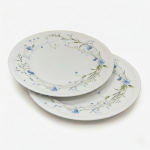 White Ceramic Dinner Plate With Green Leaves And Blue Flower Petals – 10.5 inches 6pcs